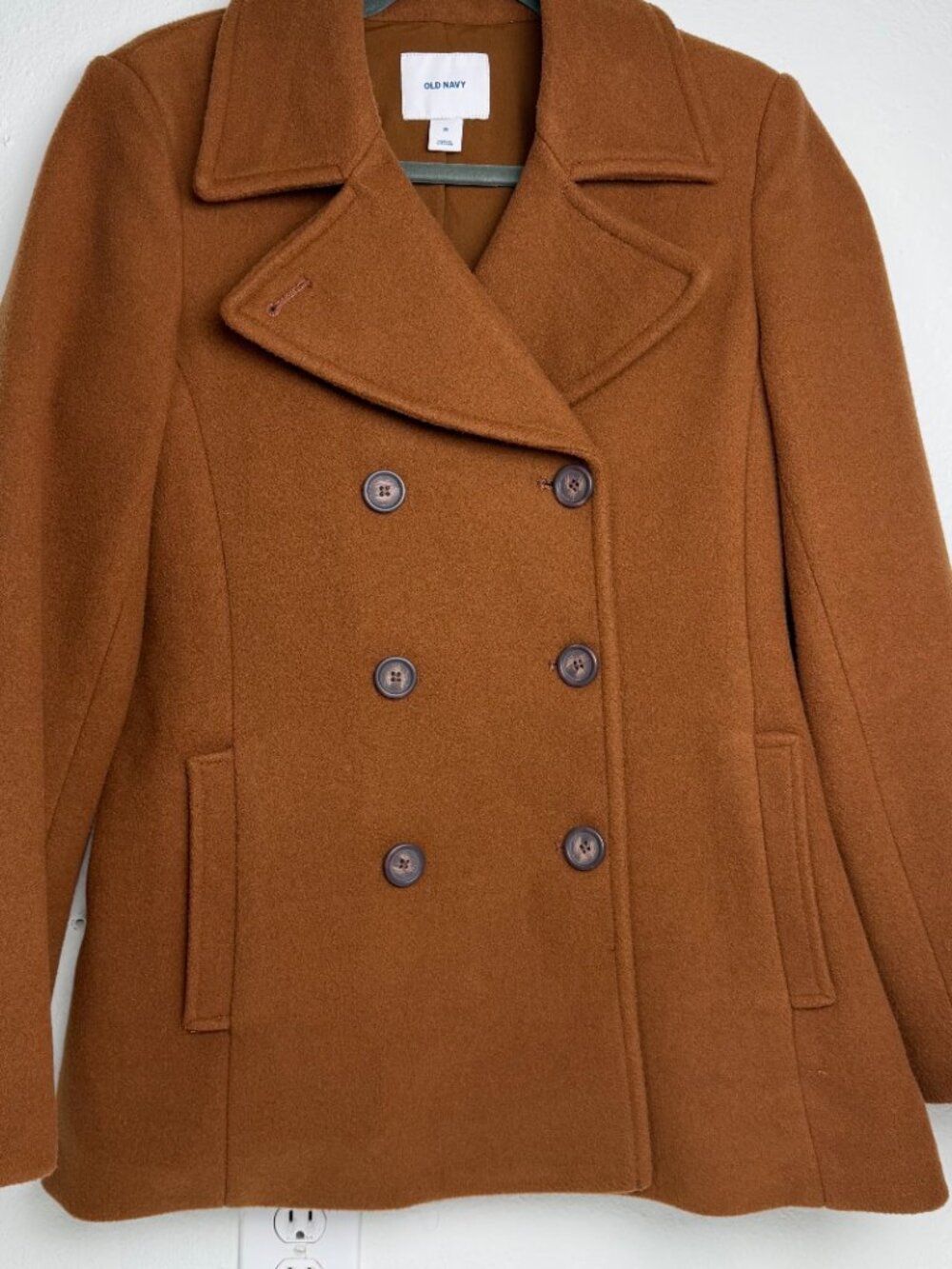Old Navy Women's Spicy Lentils / Camel Double-Breasted Wool-Blend Pea Coat - M